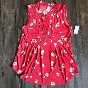 Coral FRENCH TWIST Flowered Sleeveless Blouse